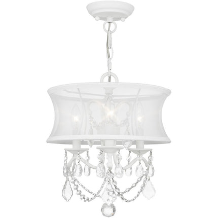 White Three Light Dimmable Chandelier With Shades