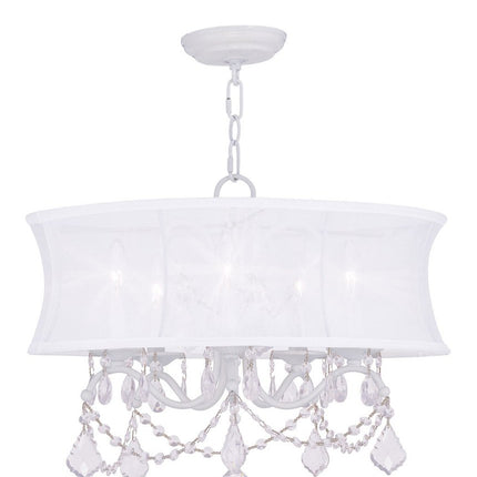 White Five Light Dimmable Chandelier With Shades