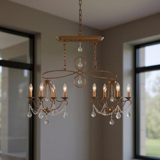Eight Light Dimmable Chandelier With Shades