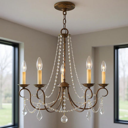 Five Light Dimmable Chandelier With Shades
