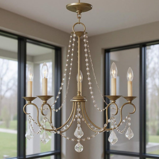 Five Light Dimmable Chandelier With Shades