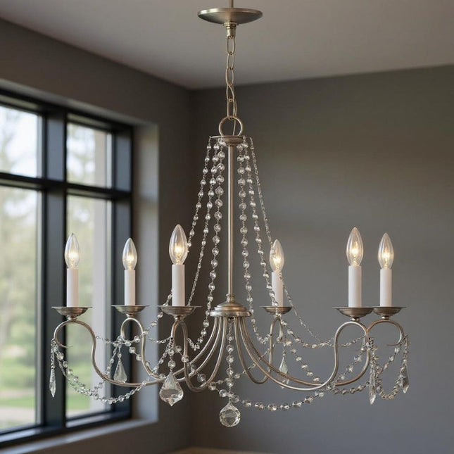 Six Light Dimmable Chandelier With Shades