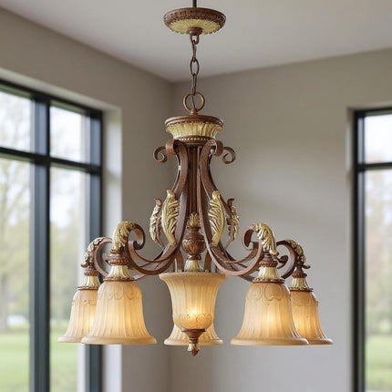 Six Light Dimmable Chandelier With Shades