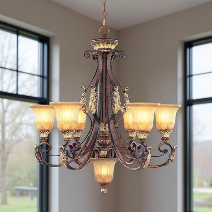Seven Light Dimmable Chandelier With Shades