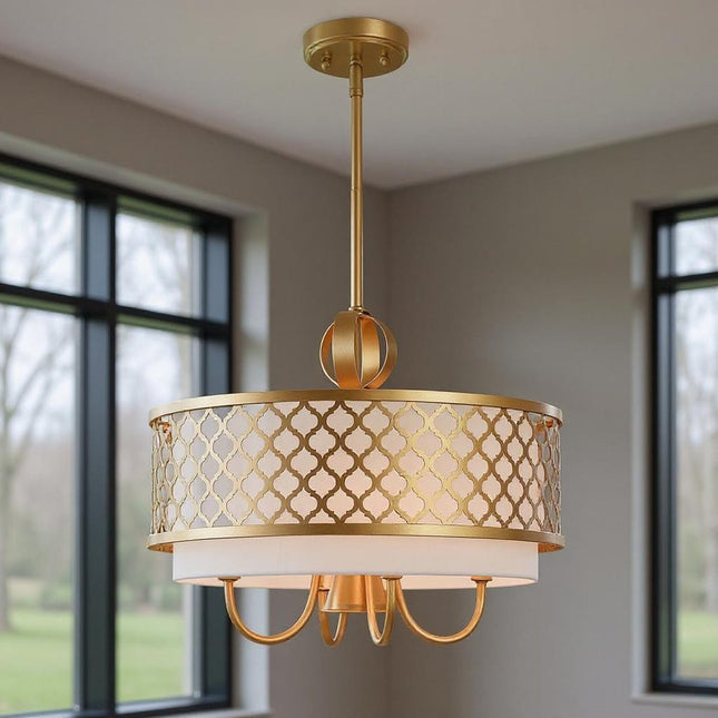 Five Light Dimmable Chandelier With Shades