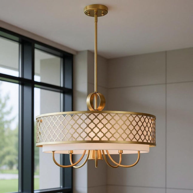 Six Light Dimmable Chandelier With Shades