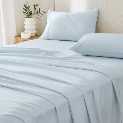 Four Piece Light Blue Cotton Queen Sheet Set