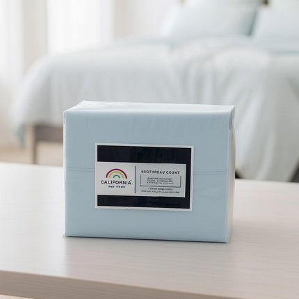 Four Piece Light Blue Cotton Queen Sheet Set