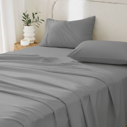 Four Piece Light Gray Cotton King Sheet Set