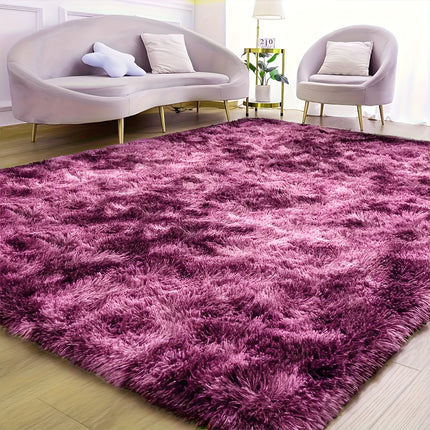 1pc, Dark Purple Tie-Dye Fluffy Area Rug, Soft Polyester 100% Lightweight Rectangle Carpet