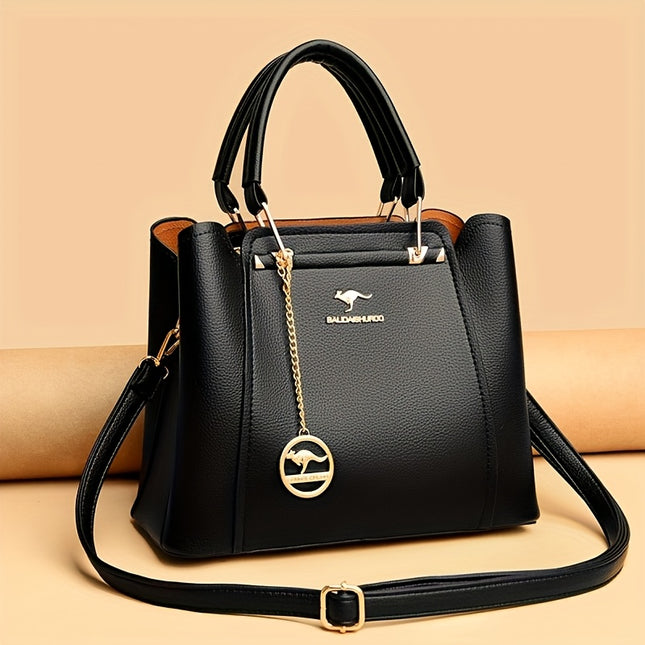 Handbag with Detachable & Adjustable Strap Elegant Solid Color Tote Zipper Closure,