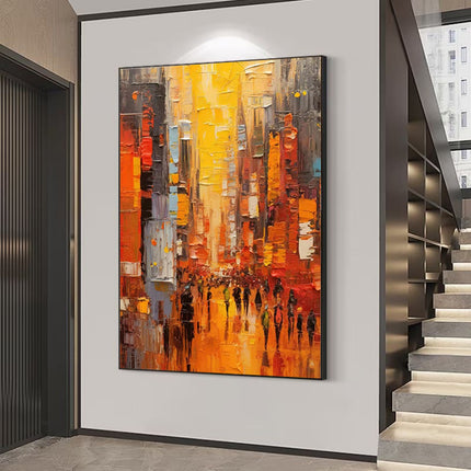 Modern Cityscape Hand Painted Minimal Art Acrylic Textured Abstract Painting Large Wall Art Pictures For Living Room Home Decor Bedroom