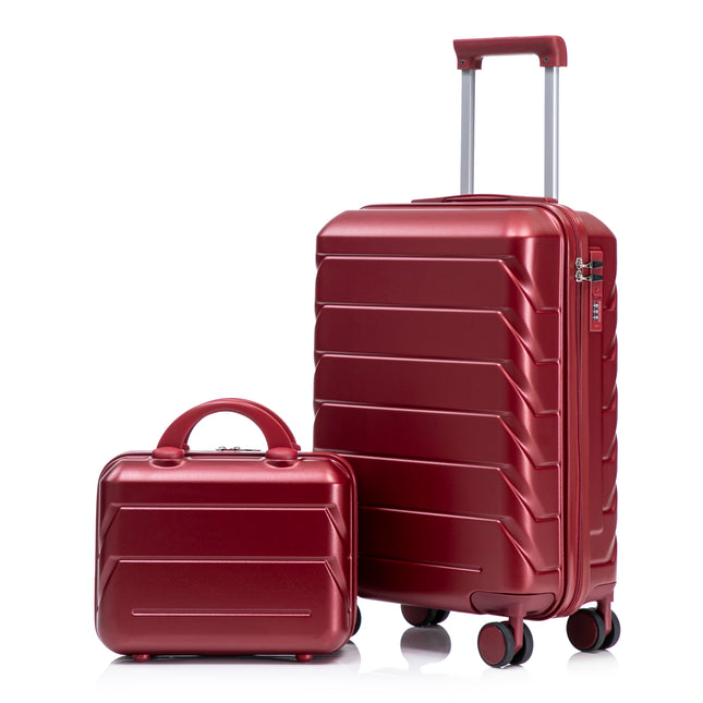 14'/20' 2 pcs/set in ABS Spinner Wheel Luggage, with Combination Lock,14' Cosmetic Case (WINE RED)