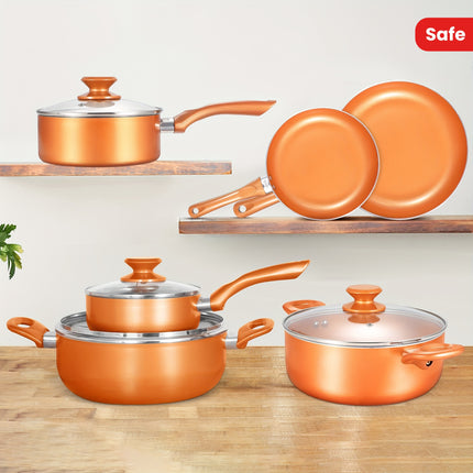 10-Piece Non Stick Pots And Pans Set, Aluminum Ceramic Cookware Set With Lids, Induction,