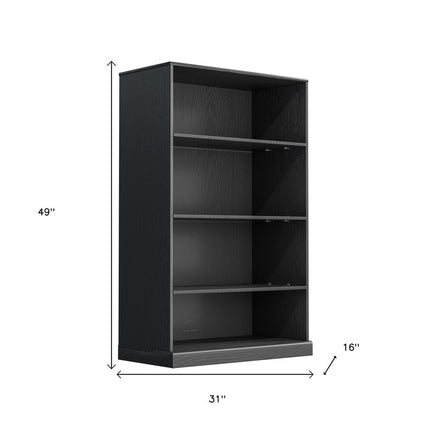 49" Black Wood Four Tier USB Etagere Bookcase