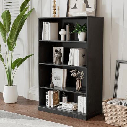 49" Black Wood Four Tier USB Etagere Bookcase