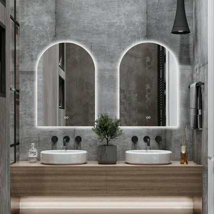 38" White Arch Lighted Frameless Bathroom Vanity Mirror