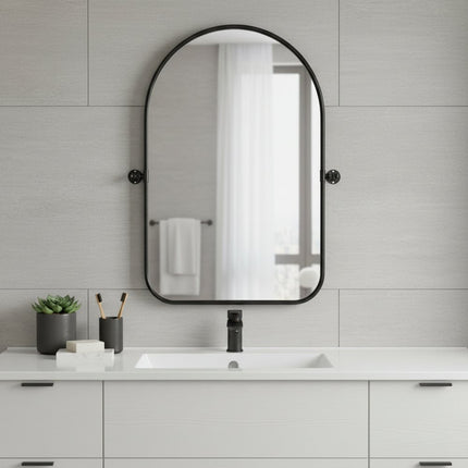 36" Black Metal Arch Framed Accent Mirror