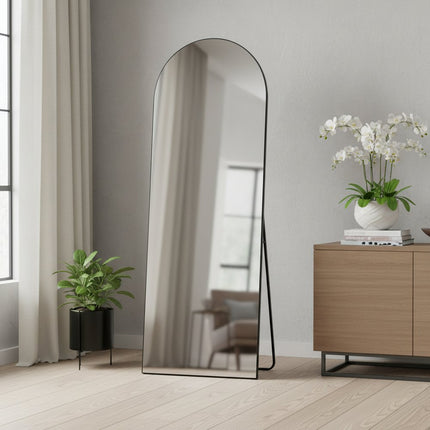 67" Black Metal Arch Freestanding and Wall Mount Framed Full Length Mirror