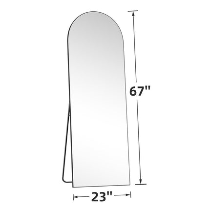 67" Black Metal Arch Freestanding and Wall Mount Framed Full Length Mirror