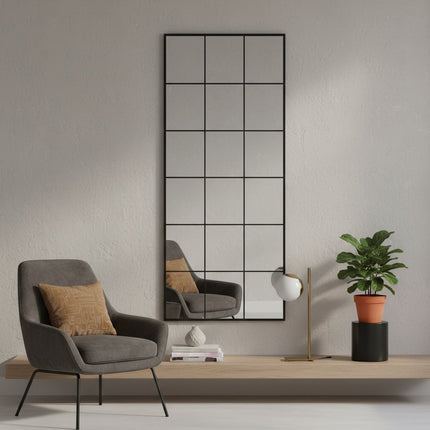 69" Black Metal Windowpane Framed Full Length Mirror
