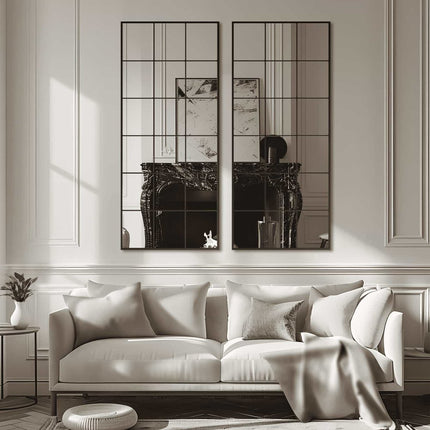 69" Black Metal Windowpane Framed Full Length Mirror