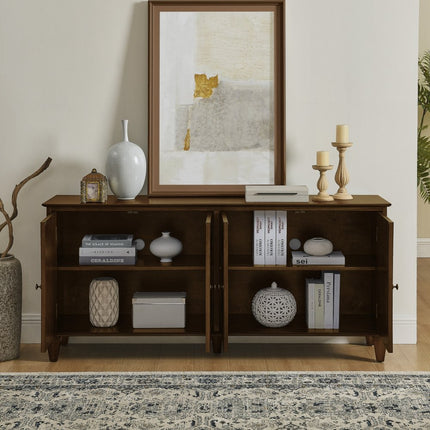 66" Brown Wood Carved Geometric Accent Cabinet With Four Doors