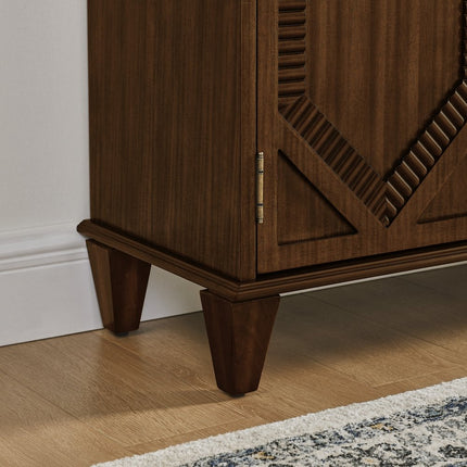 66" Brown Wood Carved Geometric Accent Cabinet With Four Doors