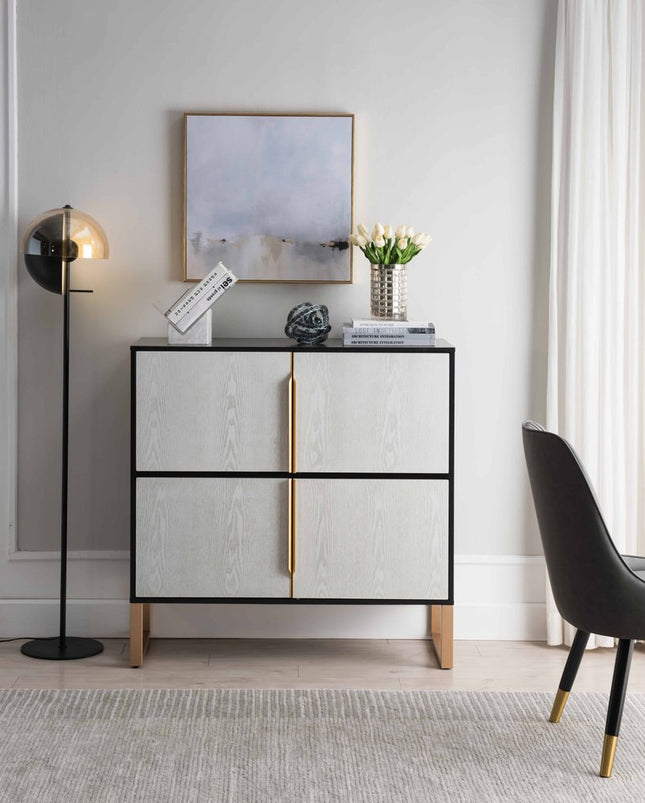 42" Black and Gold Wood Accent Cabinet