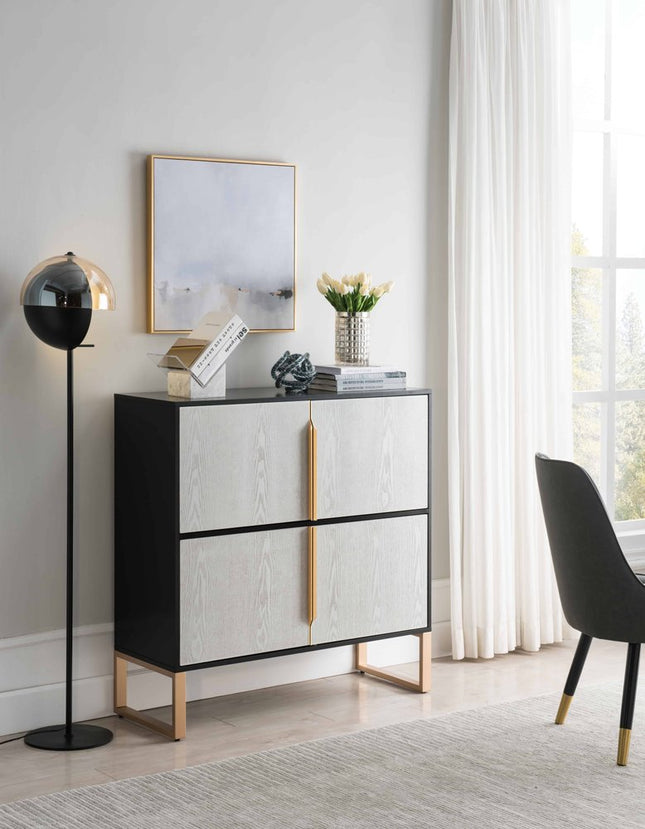 42" Black and Gold Wood Accent Cabinet