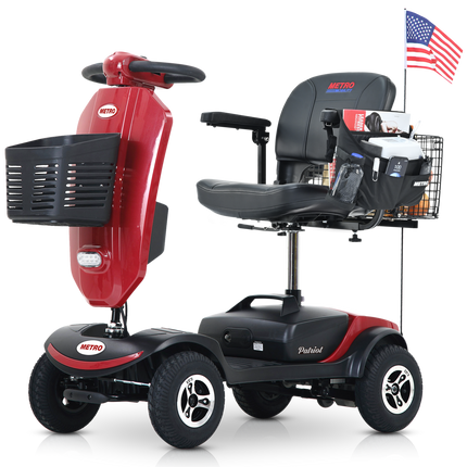 Outdoor compact mobility scooter with windshield ,300W Motor, Travel - Long Range Power Extended Battery with Cup holders , Storage Bag, Rear Basket & USB charger port,RED