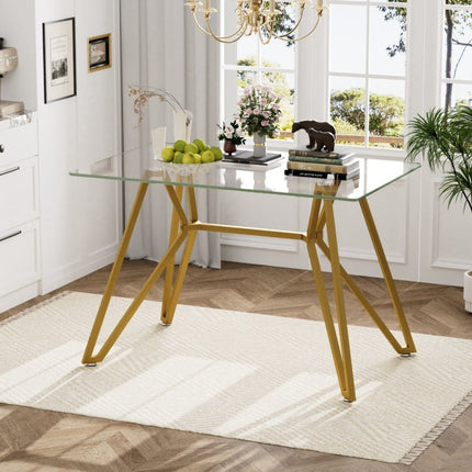 47" White and Gold Glass and Steel Trestle Coffee Table