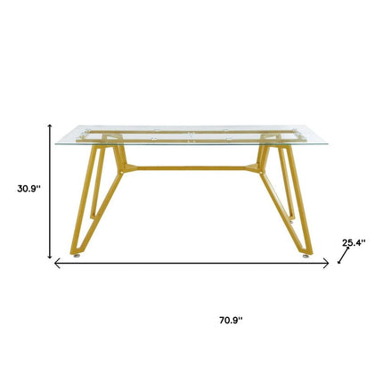 71" White and Gold Glass and Steel Trestle Coffee Table