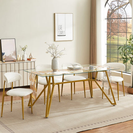 71" White and Gold Glass and Steel Trestle Coffee Table