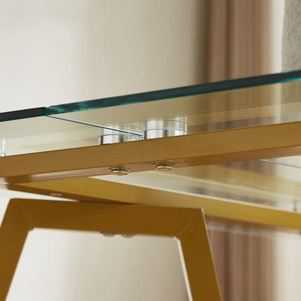 71" White and Gold Glass and Steel Trestle Coffee Table