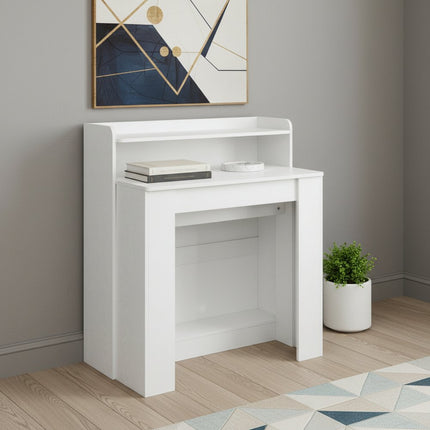 98" White Wood Floor Shelf Coffee Table