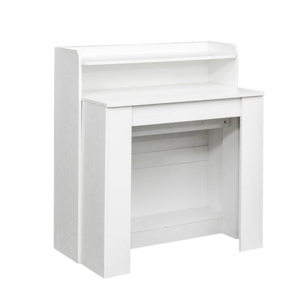 98" White Wood Floor Shelf Coffee Table