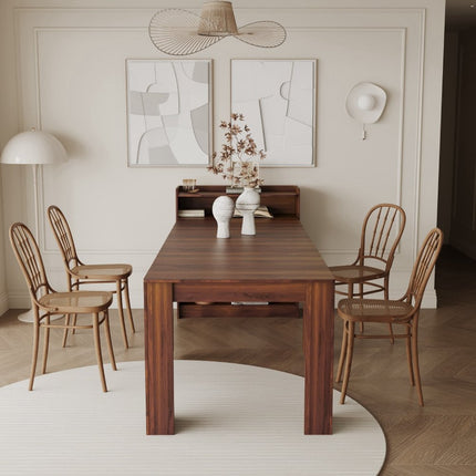 98" Brown Wood Self-Storing Leaf Extendable Dining Table With Storage