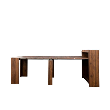 98" Brown Wood Self-Storing Leaf Extendable Dining Table With Storage