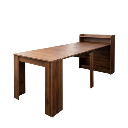 98" Brown Wood Self-Storing Leaf Extendable Dining Table With Storage