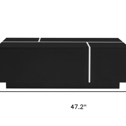 47" Black Wood Extendable Coffee Table With Storage