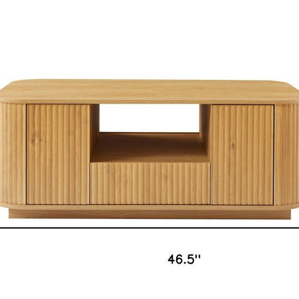 47" Natural Wood Oval Block Coffee Table With Storage
