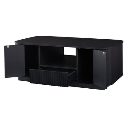 47" Black Wood Oval Block Coffee Table With Storage