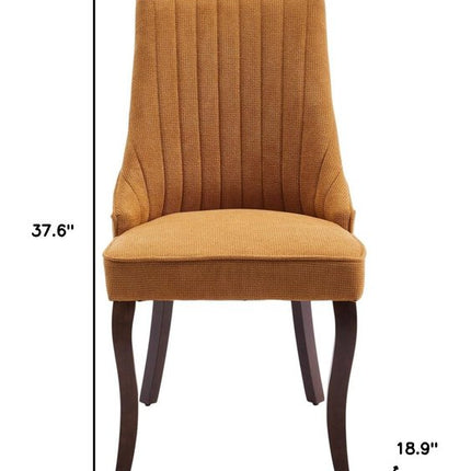 Set of Two Yellow and Brown Tufted Dining Side Chairs