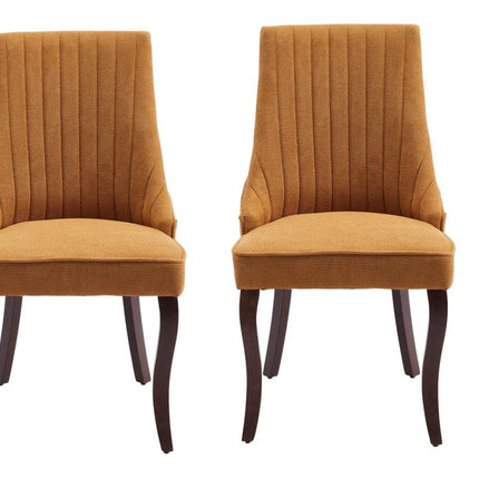 Set of Two Yellow and Brown Tufted Dining Side Chairs