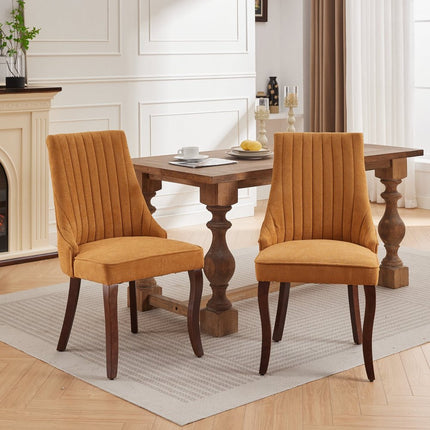 Set of Two Yellow and Brown Tufted Dining Side Chairs