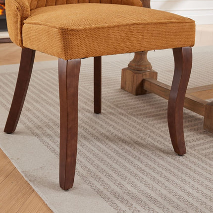 Set of Two Yellow and Brown Tufted Dining Side Chairs