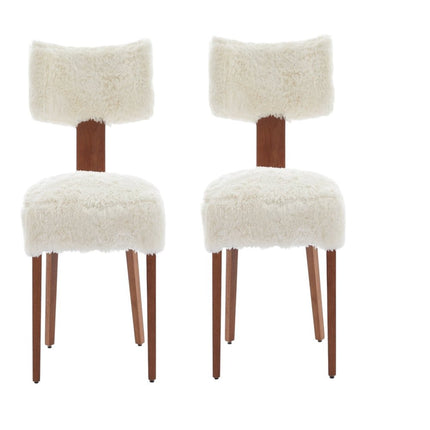 Set of Two White and Brown Tufted Dining Side Chairs