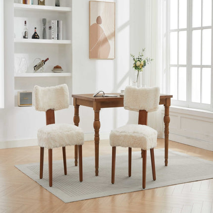 Set of Two White and Brown Tufted Dining Side Chairs