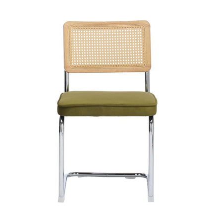Set of Two Green and Silver Tufted Velvet Dining Side Chairs